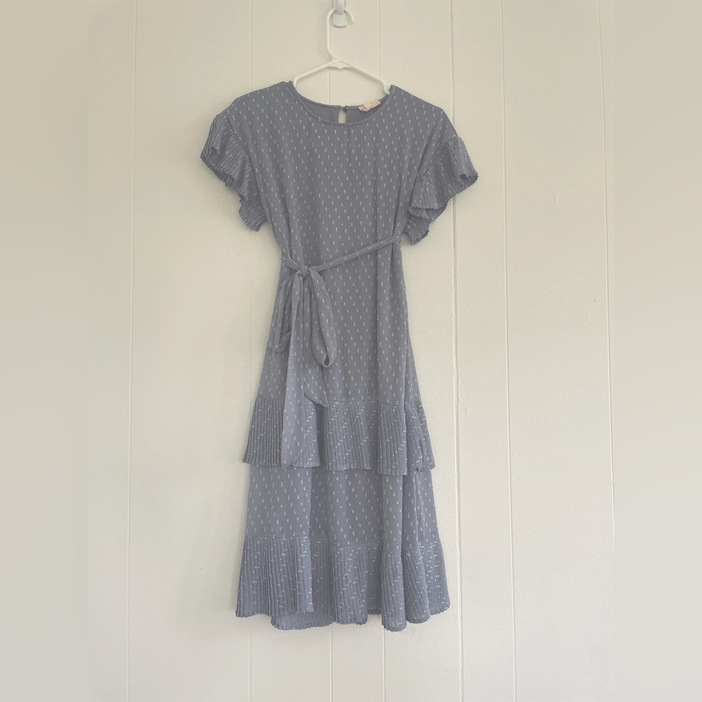 Soft Blue Midi Ruffle Dress - Size S - only worn twice